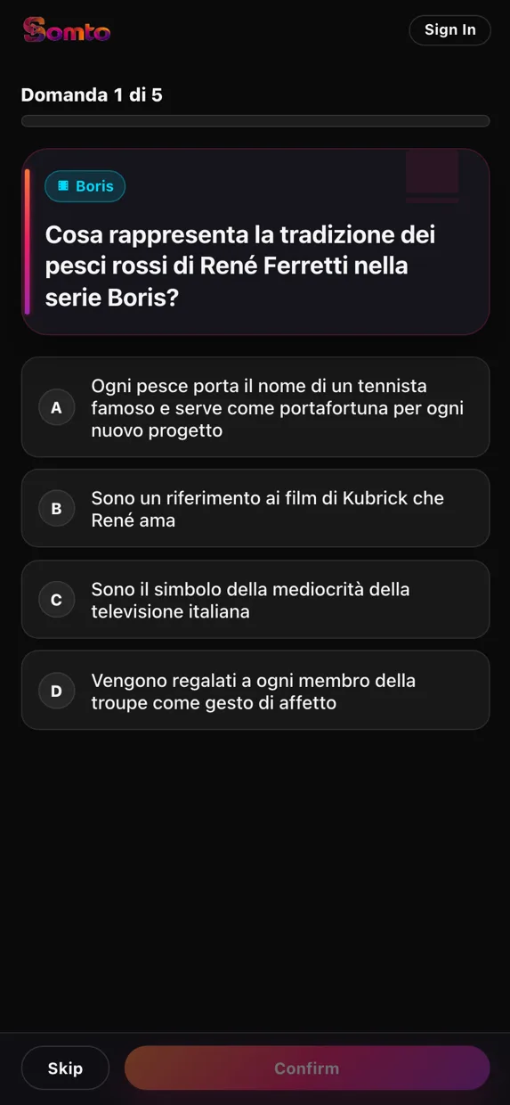 A Somto quiz question about a TV series