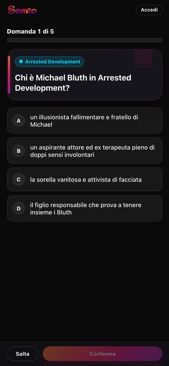 Una domanda del quiz di Somto su una serie TV